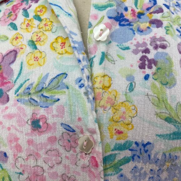 Vtg 90s Koret Womans Spring Floral Blouse Med Cotton Linen Short Sleeves Gauzy - Picture 4 of 9